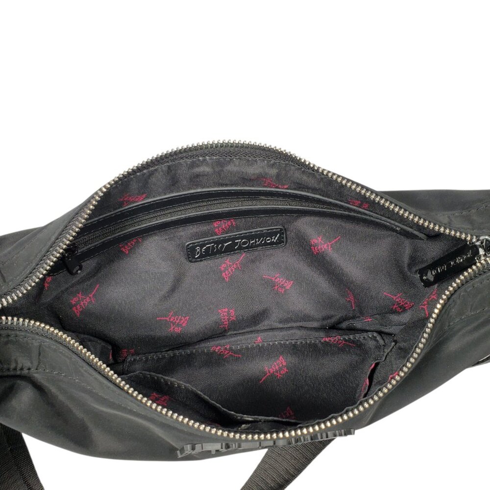 Betsey Johnson Crossbody Bag Purse Black Solid Half-Moon Crescent Casual Sporty - Picture 7 of 11